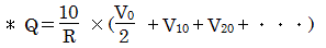 数式Q=10/R*(V0/2+V10+V20+・・・)